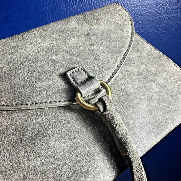 Anthropologie Grey Olive Leather Envelope Flap Pouch Clutch Purse Bag Magnetic - Picture 6 of 8